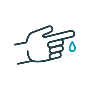 Icon of a hand with a drop of blood from the index finger